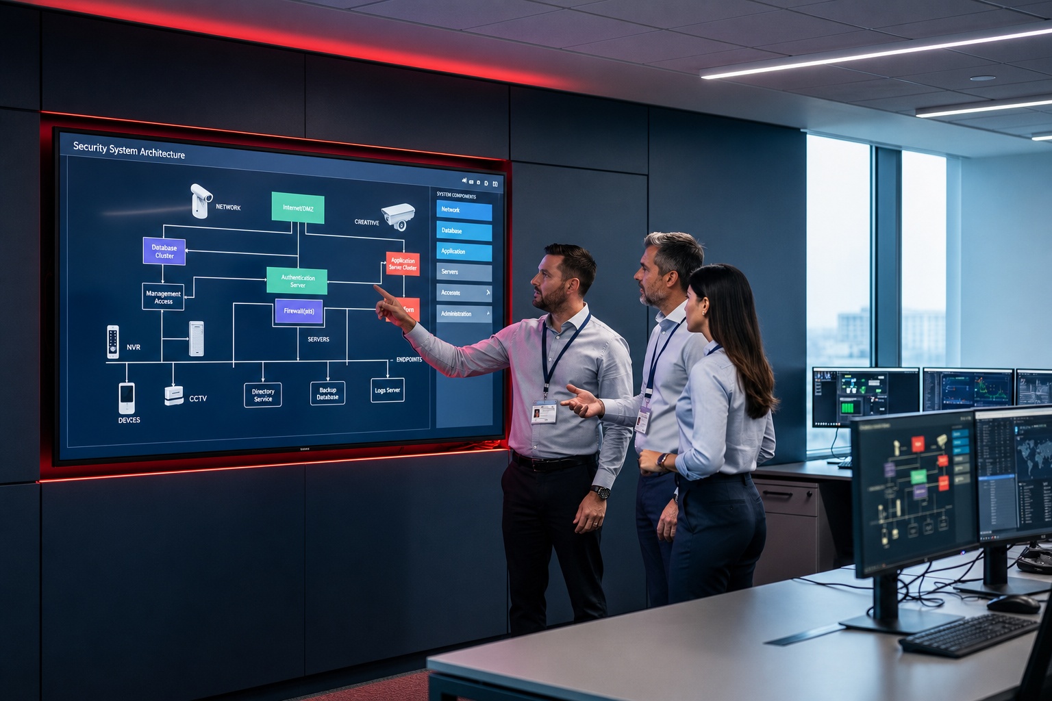 AxsTrack engineering team designing a security system architecture